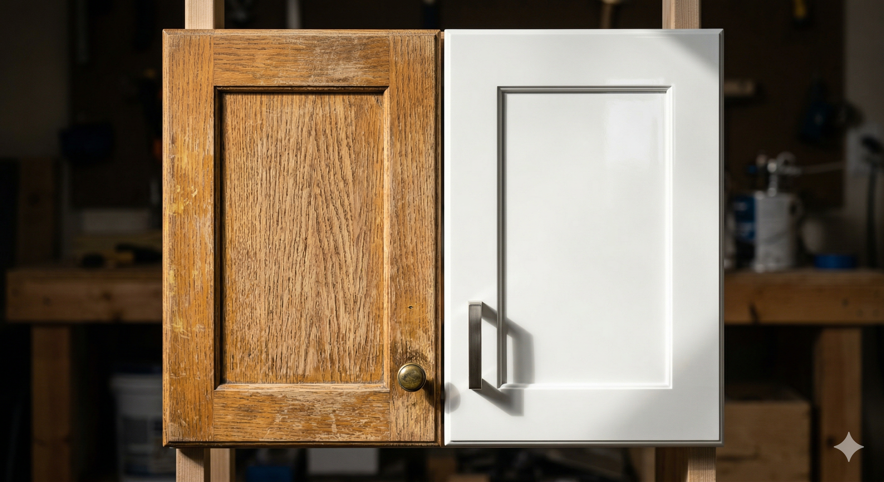 Cabinet refinishing before and after results by SkyGlobal