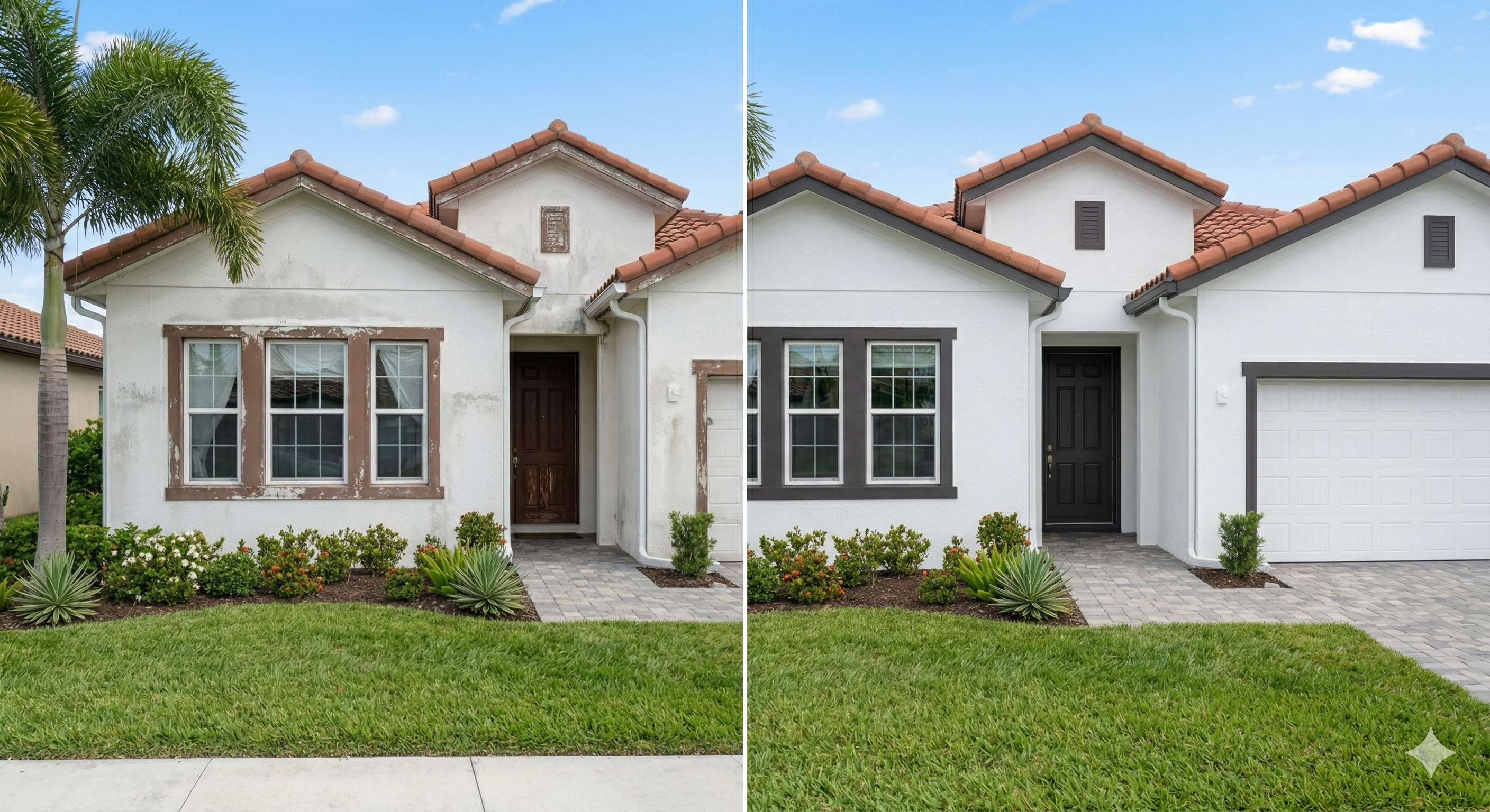 Exterior painting before and after results by SkyGlobal